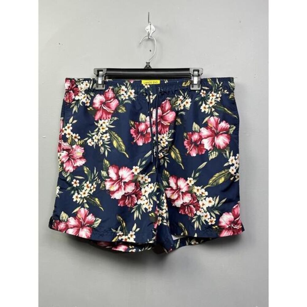 Lands' End Swim Trunks Mens Large Blue‎ Floral Hoffman California Fabrics